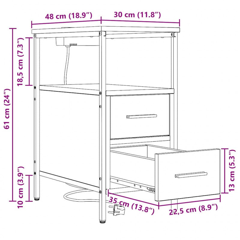 Szafka Nocna z szufladą 2 pcs Brązowy dąb 30 x 48 x 61 cm