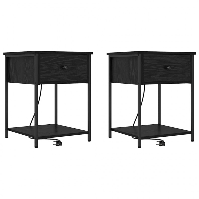 Szafka Nocna z szufladą 2 pcs Czarny Dąb 42 x 41 x 56 cm