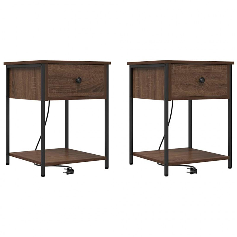Szafka Nocna z szufladą 2 pcs Brązowy dąb 42 x 41 x 56 cm