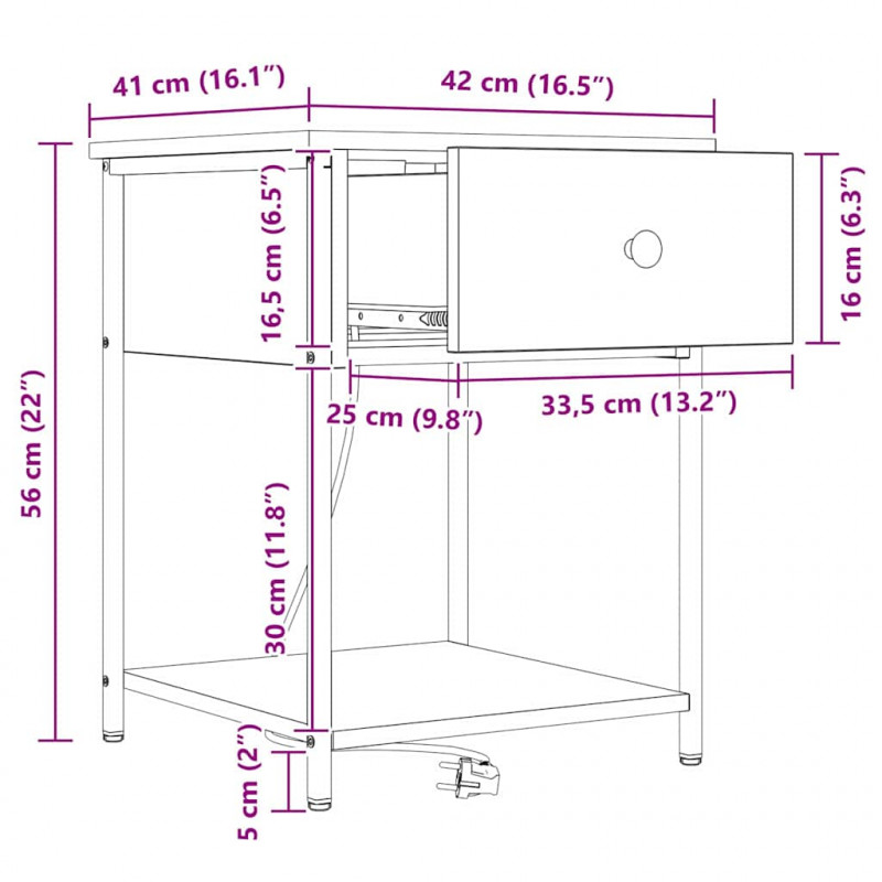 Szafka Nocna z szufladą 2 pcs Brązowy dąb 42 x 41 x 56 cm