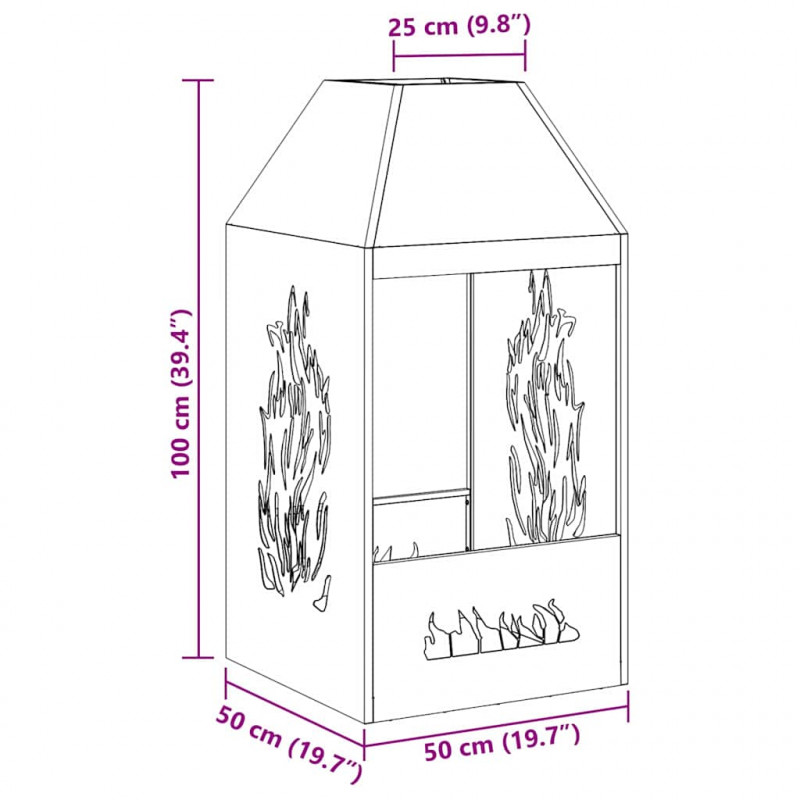 Kominek Czarny 50 x 50 x 100 cm Stal
