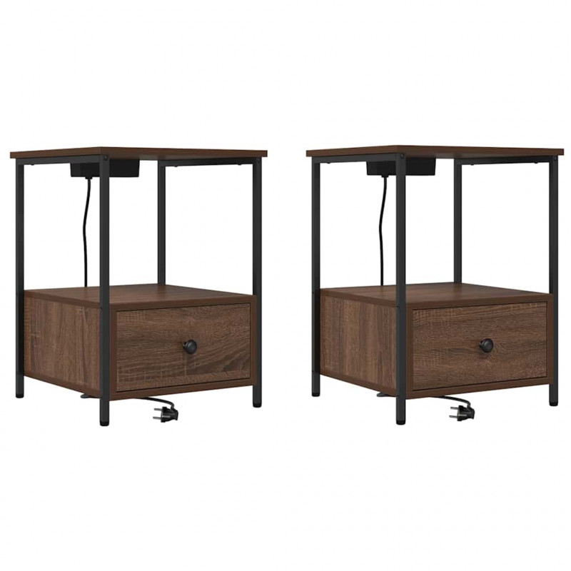 Szafka Nocna z szufladą 2 pcs Brązowy dąb 42 x 41 x 56 cm