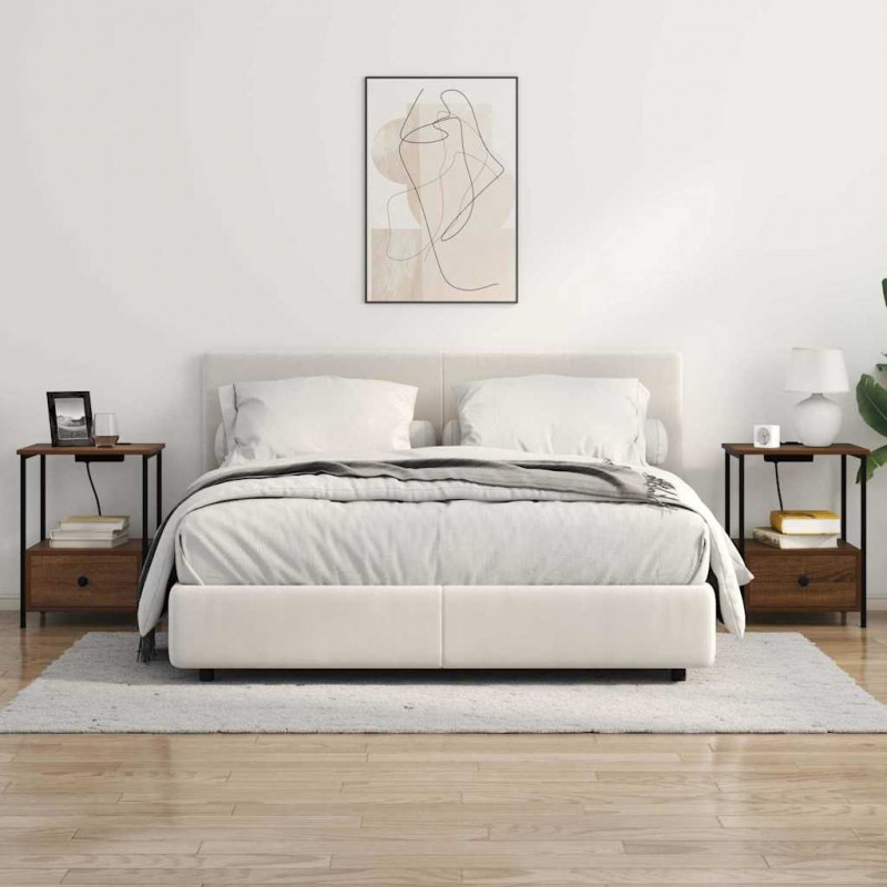 Szafka Nocna z szufladą 2 pcs Brązowy dąb 42 x 41 x 56 cm
