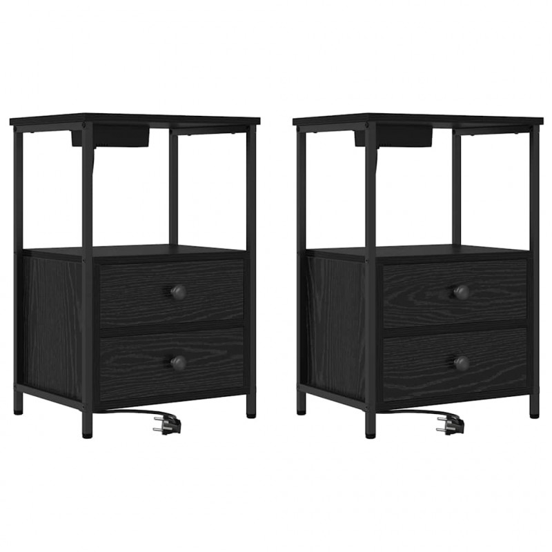 Szafka Nocna z szufladą 2 pcs Czarny Dąb 40 x 31 x 60 cm