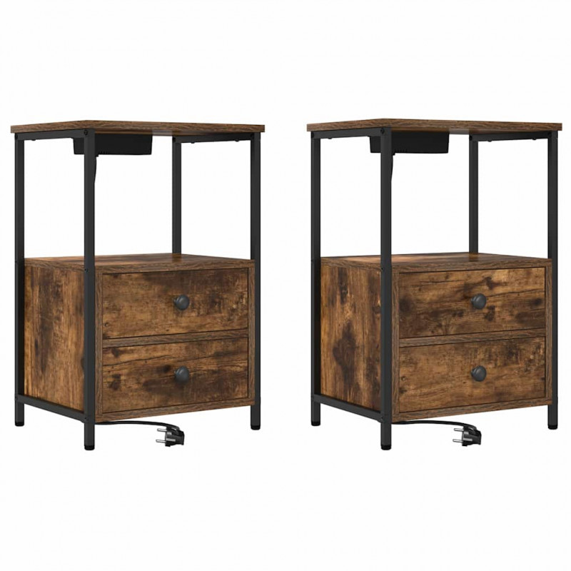Szafka Nocna z szufladą 2 pcs Dąb wędzony 40 x 31 x 60 cm