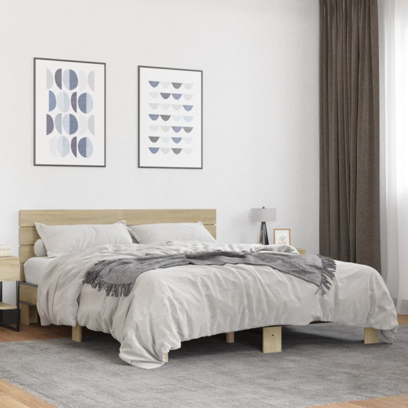 Rama łóżka, dąb sonoma, 150x200 cm, materiał drewnopochodny