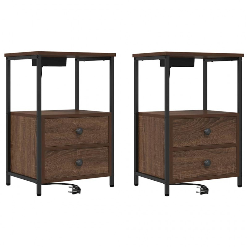Szafka Nocna z szufladą 2 pcs Brązowy dąb 40 x 31 x 60 cm