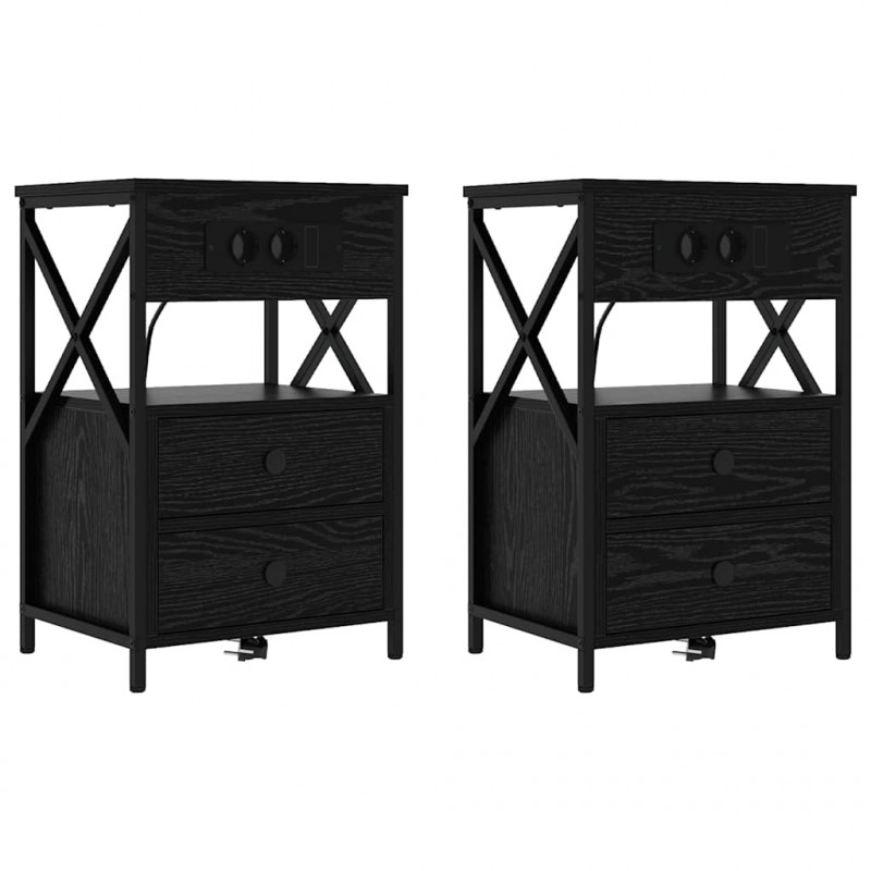 Szafka Nocna z szufladą 2 pcs Czarny Dąb 40 x 31 x 60 cm