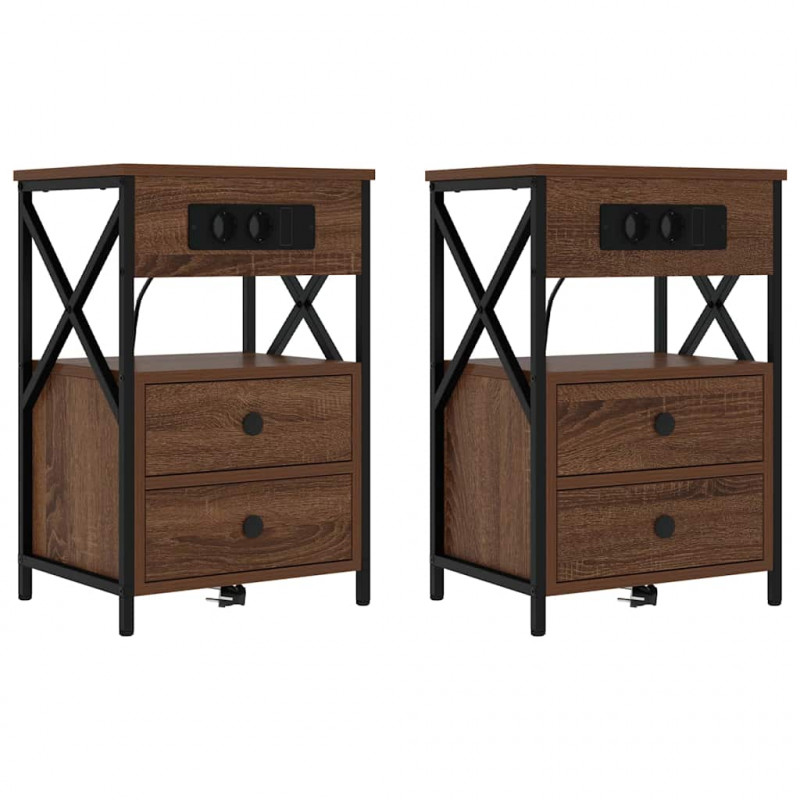 Szafka Nocna z szufladą 2 pcs Brązowy dąb 40 x 31 x 60 cm