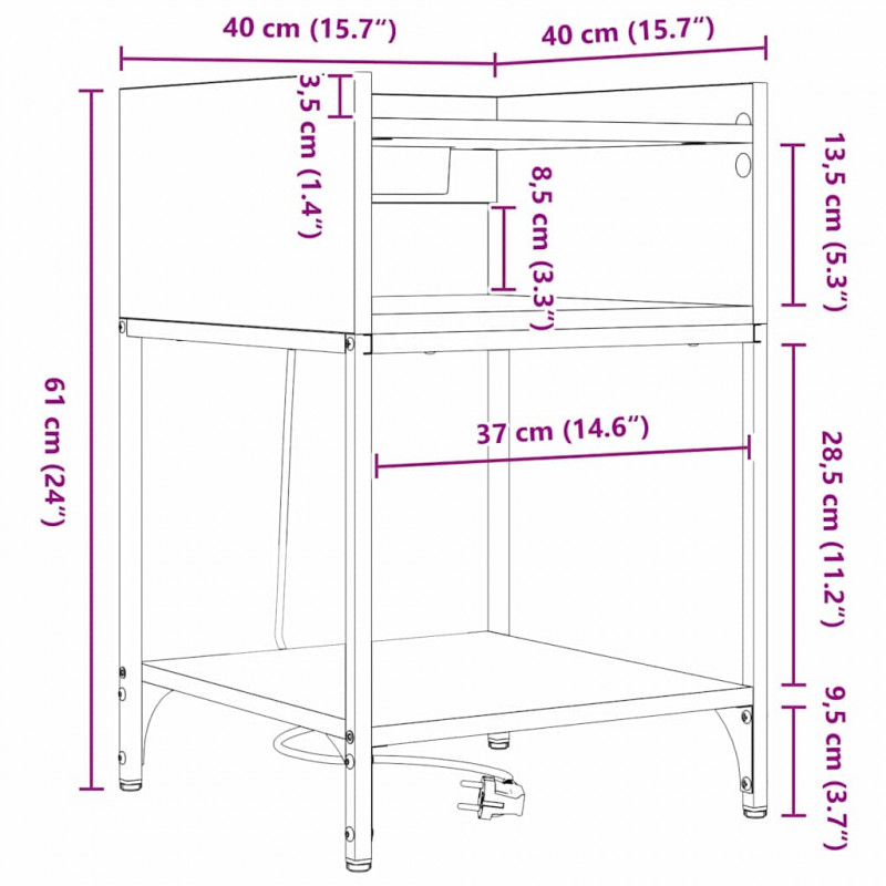 Szafka Nocna Czarny Dąb 40 x 40 x 61 cm Materiał drewnopochodny