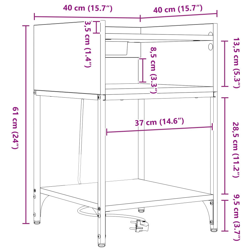 Szafka Nocna z półką 2 pcs Dąb Sonoma 40 x 40 x 61 cm