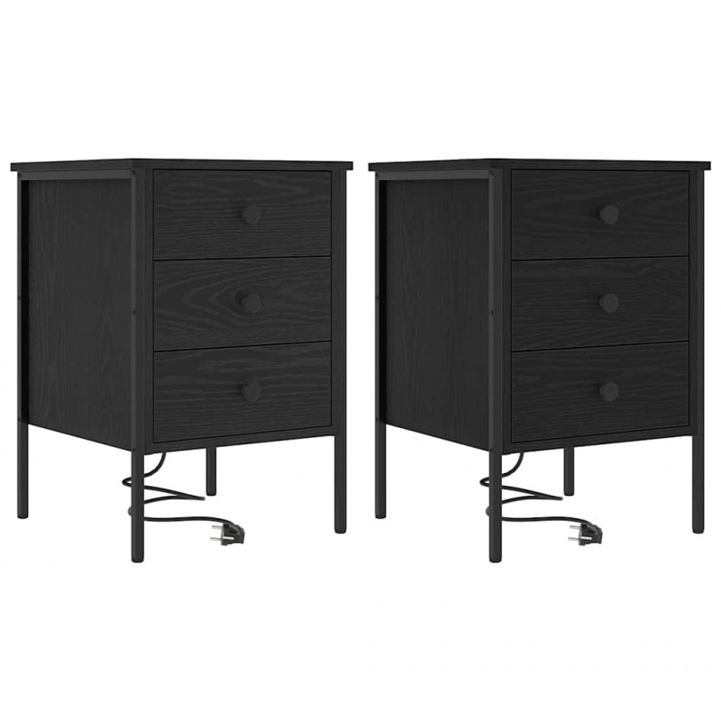 Szafka Nocna z szufladą 2 pcs Czarny Dąb 42 x 41 x 61 cm