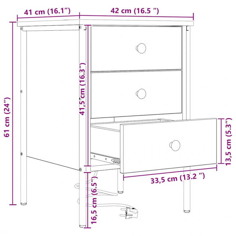 Szafka Nocna z szufladą 2 pcs Dąb Sonoma 42 x 41 x 61 cm