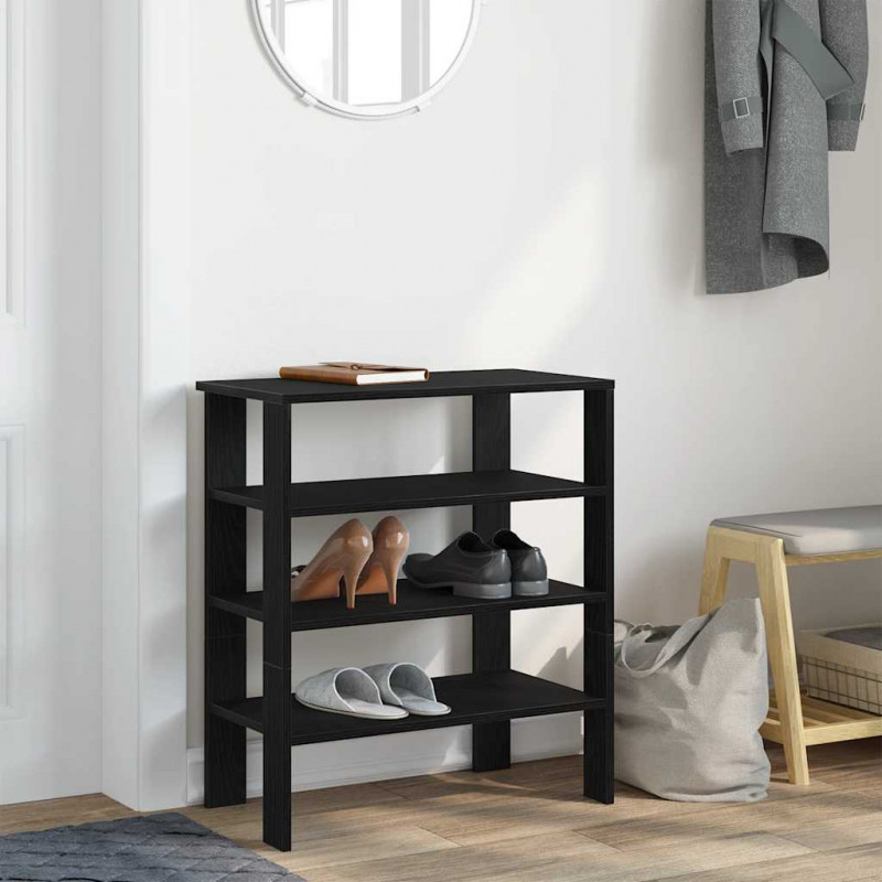 Półka na buty, czarna, 61x32x70 cm, materiał drewnopochodny