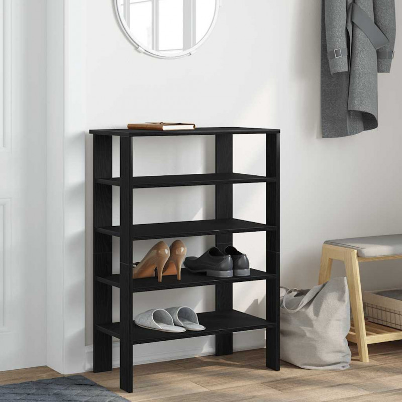 Półka na buty, czarna, 61x32x87,5 cm, materiał drewnopochodny