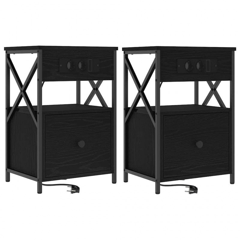 Szafka Nocna z szufladą 2 pcs Czarny Dąb 40 x 31 x 60 cm