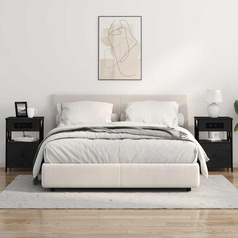 Szafka Nocna z szufladą 2 pcs Czarny Dąb 40 x 31 x 60 cm