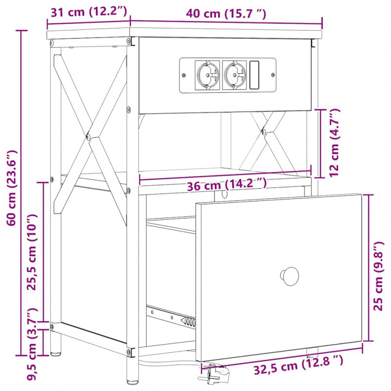 Szafka Nocna z szufladą 2 pcs Dąb Sonoma 40 x 31 x 60 cm