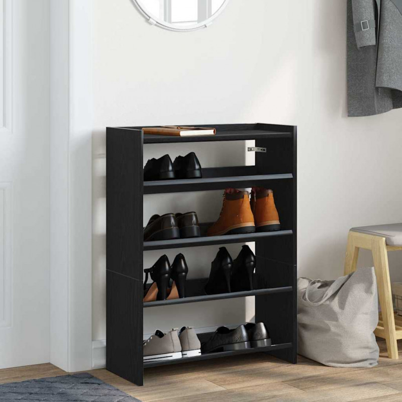 Półka na buty, czarna, 60x25x81 cm, materiał drewnopochodny
