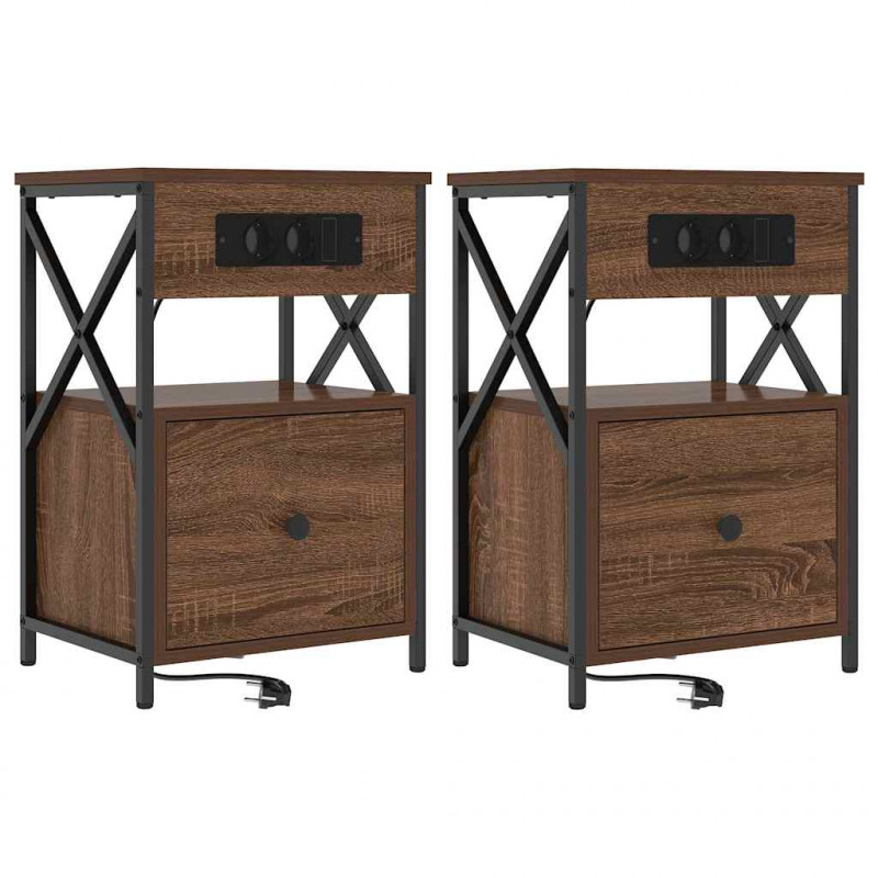 Szafka Nocna z szufladą 2 pcs Brązowy dąb 40 x 31 x 60 cm
