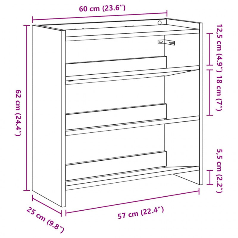 Stojak na buty, stare drewno, 60x25x62 cm
