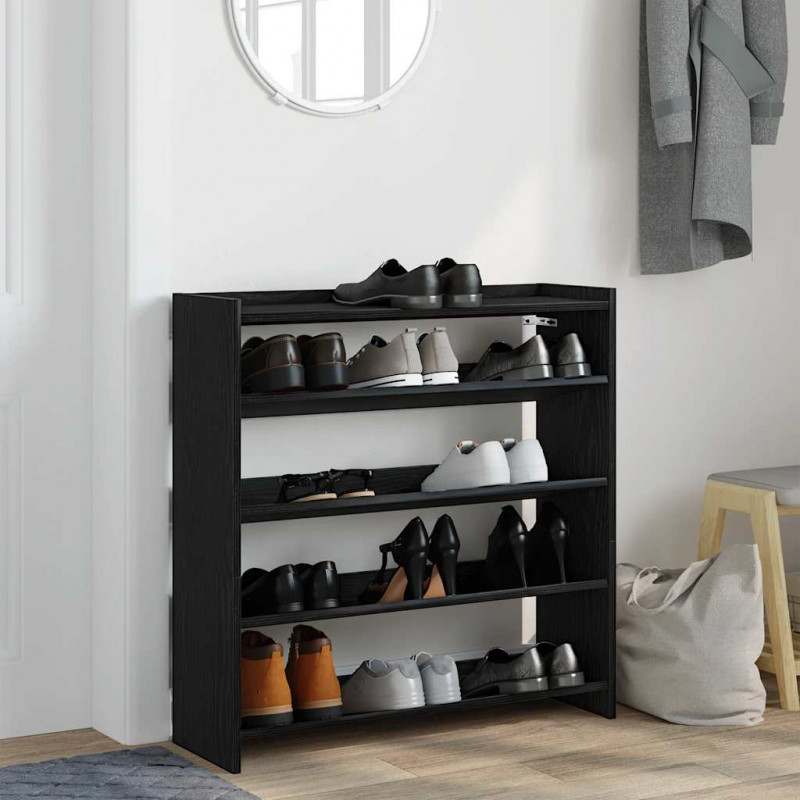 Półka na buty, czarna, 80x25x81 cm, materiał drewnopochodny