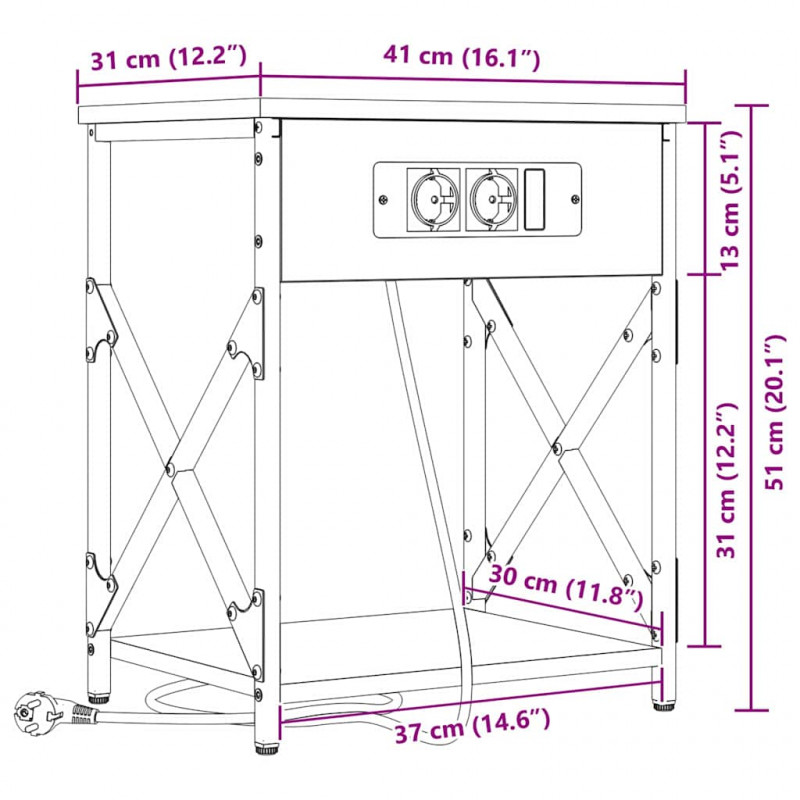 Szafka Nocna 2 pcs Dąb Sonoma 41 x 31 x 51 cm
