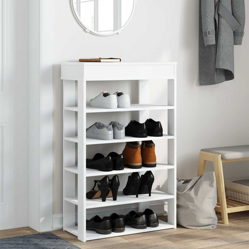 Stojak na buty, biała, 60x30x98 cm, materiał drewnopochodny