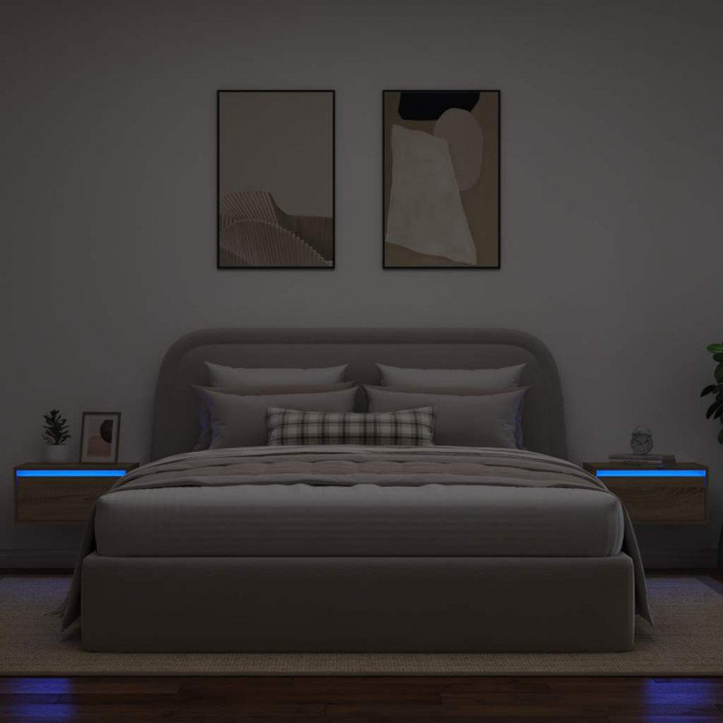 Wiszące szafki nocne z LED, 2 szt., dąb sonoma