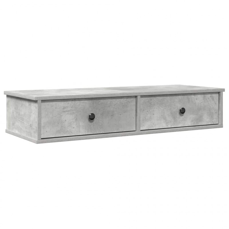 Półka ścienna z szufladami, szarość betonu 100x37,5x19 cm