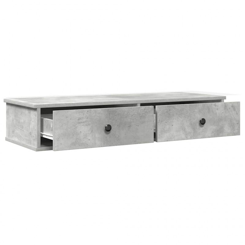 Półka ścienna z szufladami, szarość betonu 100x37,5x19 cm