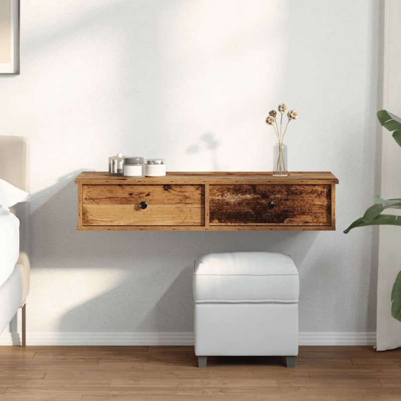 Półka ścienna z szufladami, stare drewno, 100x37,5x19 cm