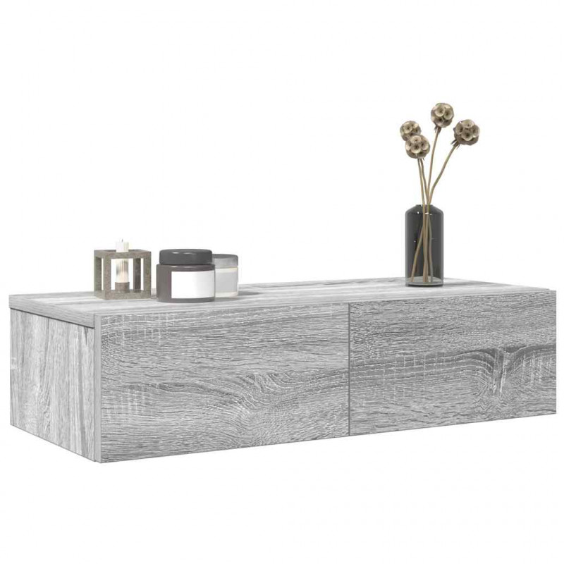 Półka ścienna z szufladami, szary dąb sonoma, 60x26,5x15 cm