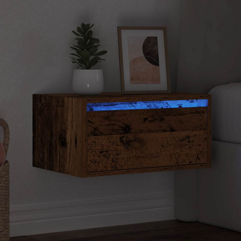 Wisząca szafka nocna z podświetleniem LED, stare drewno