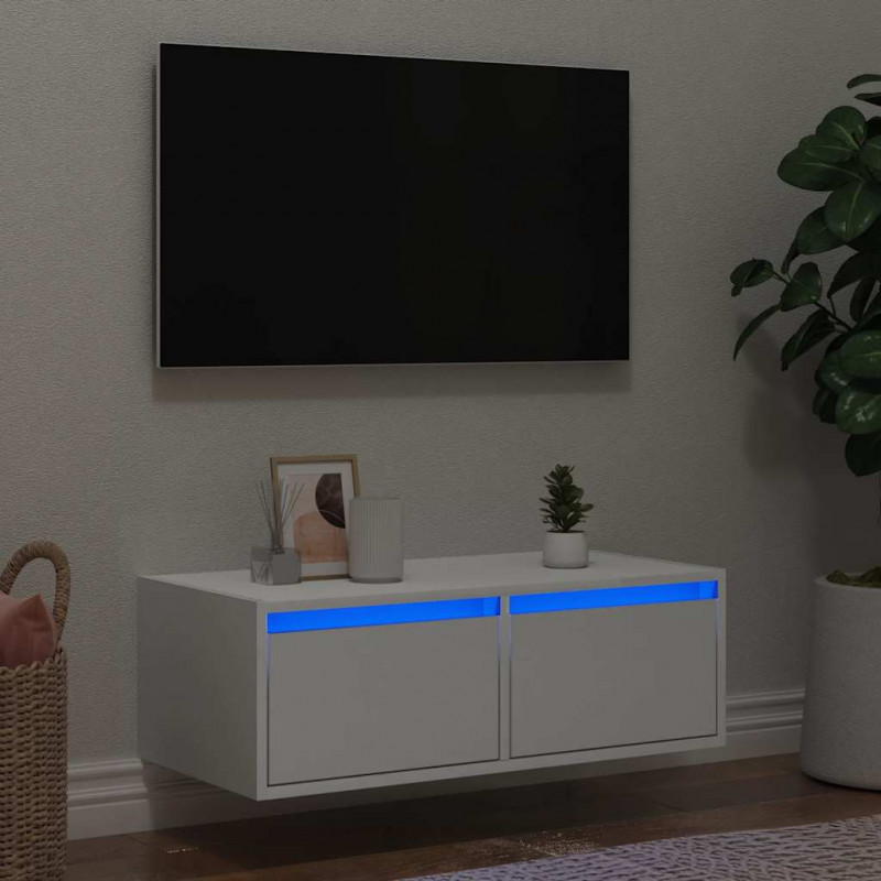 Szafka pod TV z oświetleniem LED, biała, 75x35,5x25 cm