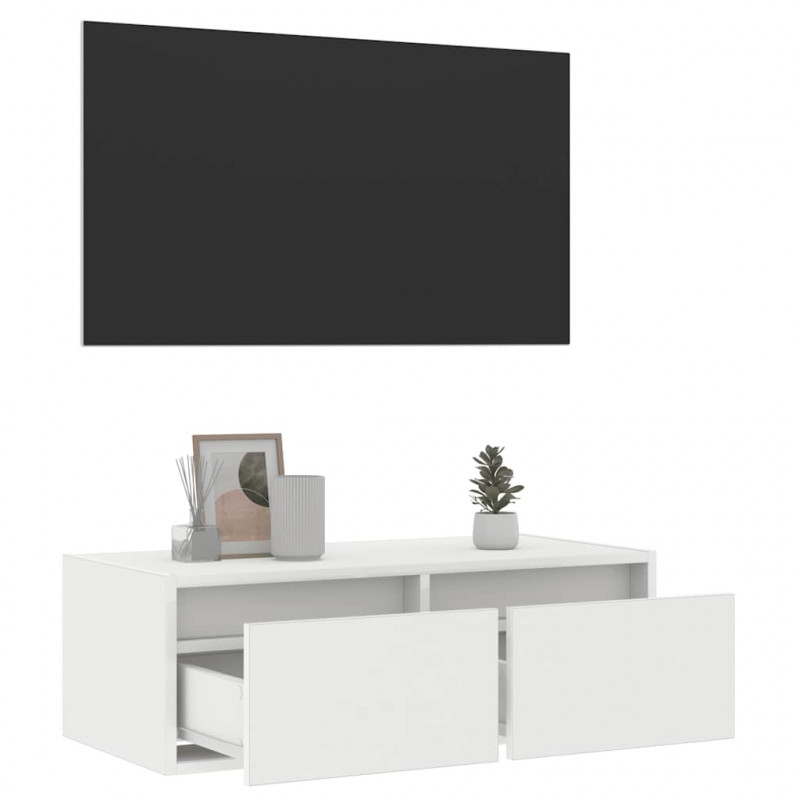 Szafka pod TV z oświetleniem LED, biała, 75x35,5x25 cm