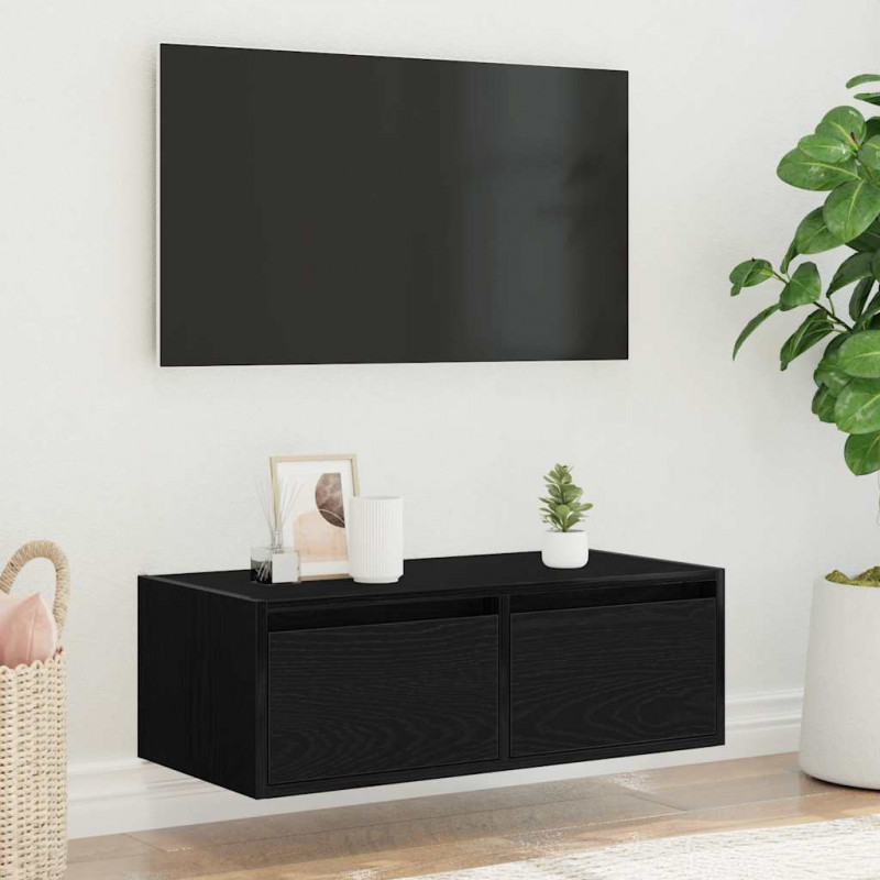 Szafka pod TV z oświetleniem LED, czarna, 75x35,5x25 cm