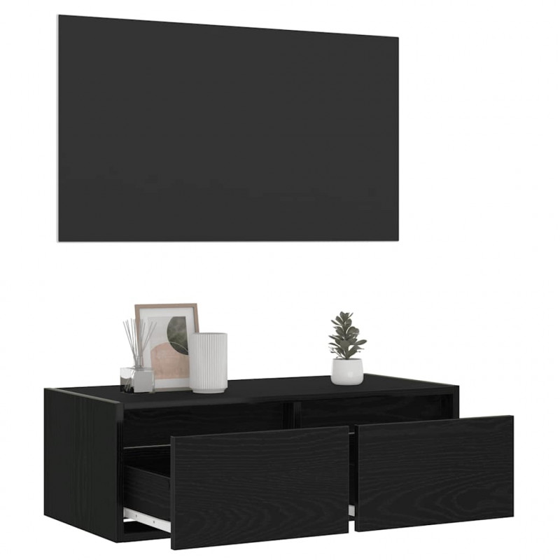 Szafka pod TV z oświetleniem LED, czarna, 75x35,5x25 cm