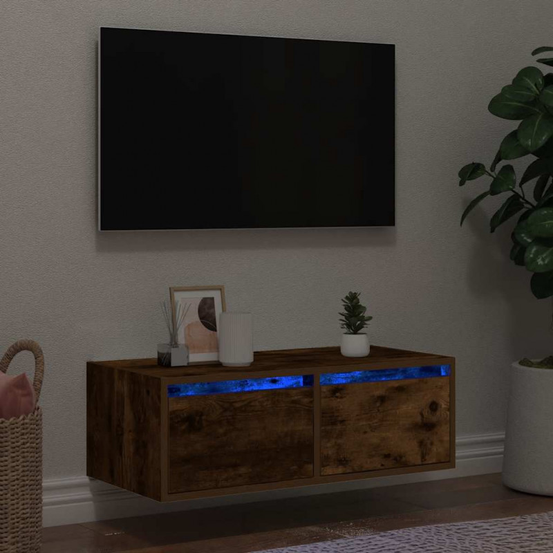 Szafka pod TV z LED, przydymiony dąb, 75x35,5x25 cm