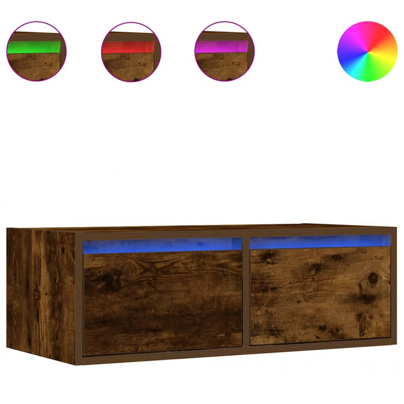 Szafka pod TV z LED, przydymiony dąb, 75x35,5x25 cm