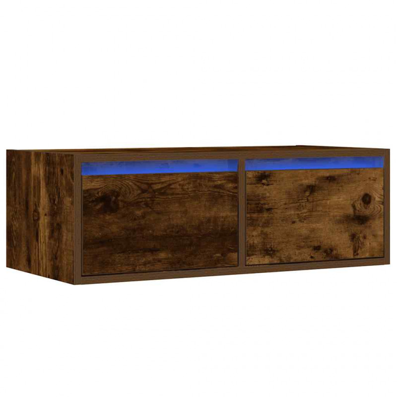 Szafka pod TV z LED, przydymiony dąb, 75x35,5x25 cm