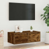 Szafka pod TV z LED, przydymiony dąb, 75x35,5x25 cm