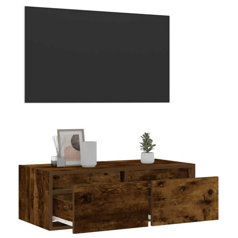 Szafka pod TV z LED, przydymiony dąb, 75x35,5x25 cm