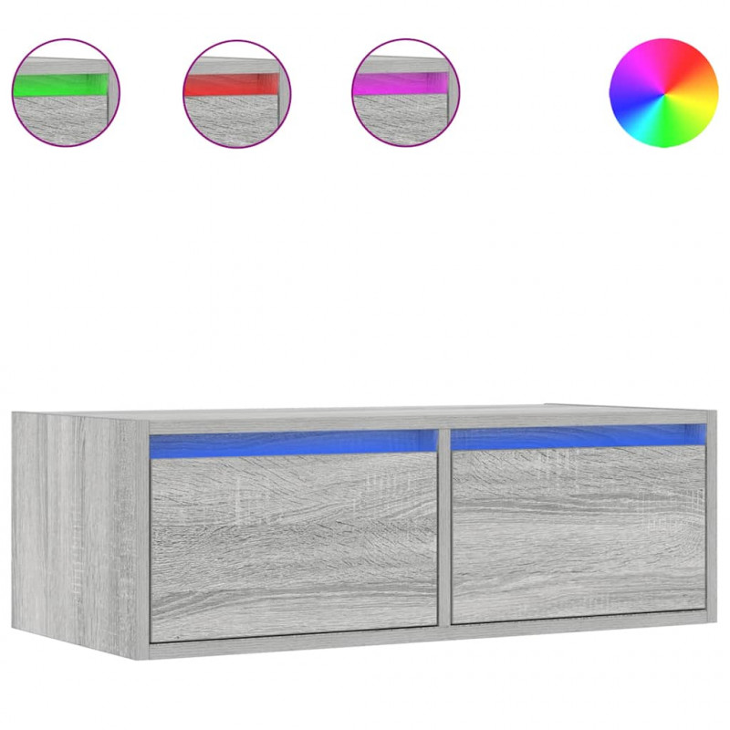 Szafka pod TV z LED, szary dąb sonoma, 75x35,5x25 cm