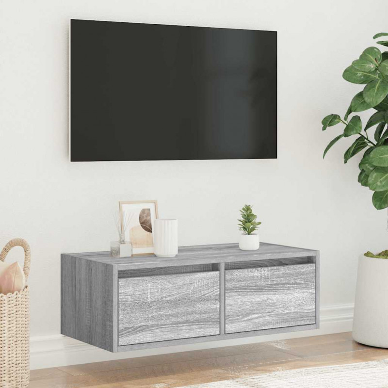 Szafka pod TV z LED, szary dąb sonoma, 75x35,5x25 cm