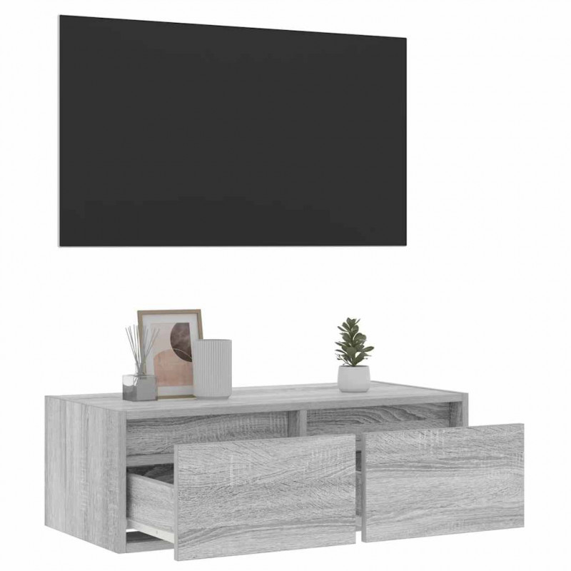 Szafka pod TV z LED, szary dąb sonoma, 75x35,5x25 cm
