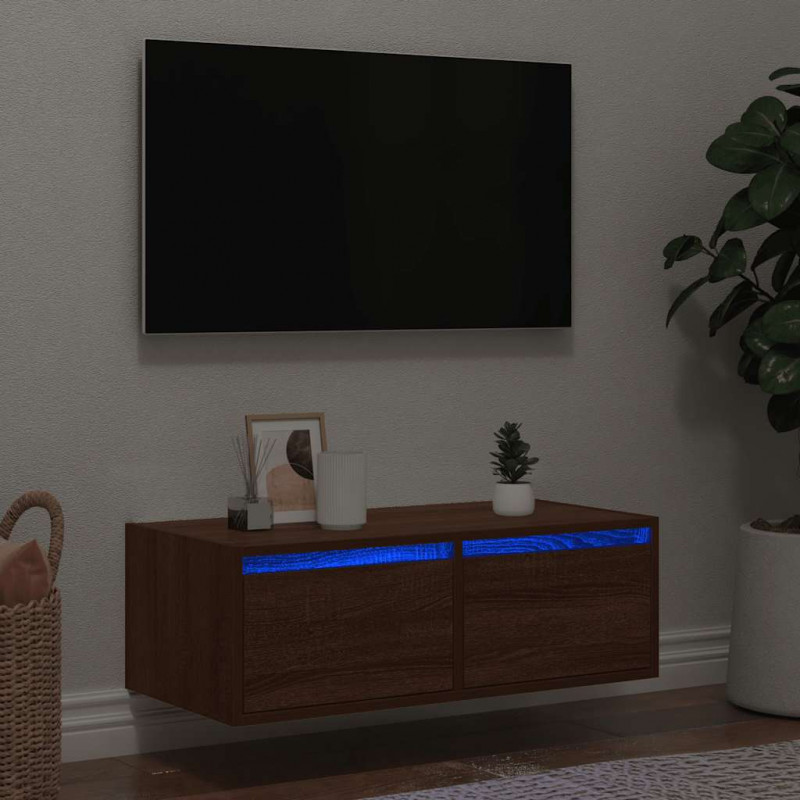 Szafka pod TV z oświetleniem LED, brązowy dąb, 75x35,5x25 cm