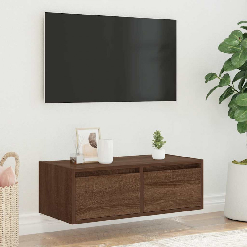 Szafka pod TV z oświetleniem LED, brązowy dąb, 75x35,5x25 cm
