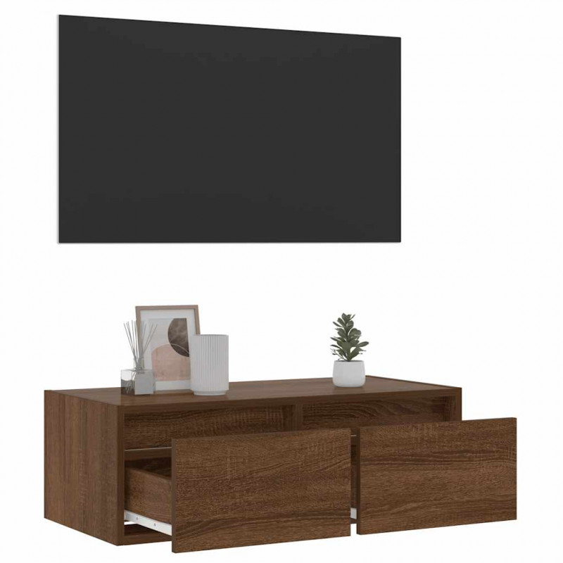 Szafka pod TV z oświetleniem LED, brązowy dąb, 75x35,5x25 cm