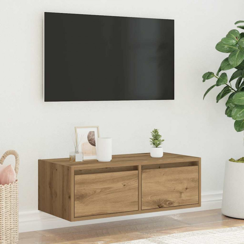 Szafka pod TV z oświetleniem LED, dąb artisan, 75x35,5x25 cm